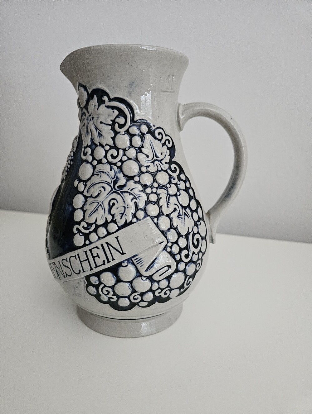 VTG German Stoneware Cobalt Blue & Gray Wine Pitcher | SZ 7" - Picture 4 of 11